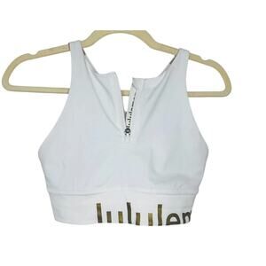 Lululemon White High Neck Energy Sports Bra Long Line Zip Special Edition 6